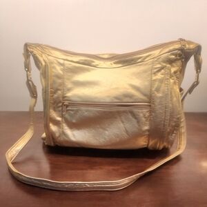 Vintage  Lambs Leather Gold Shoulder Bag Californian Brand